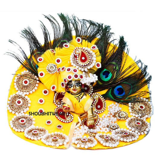 laddu gopal yellow colour dress with peacock feather