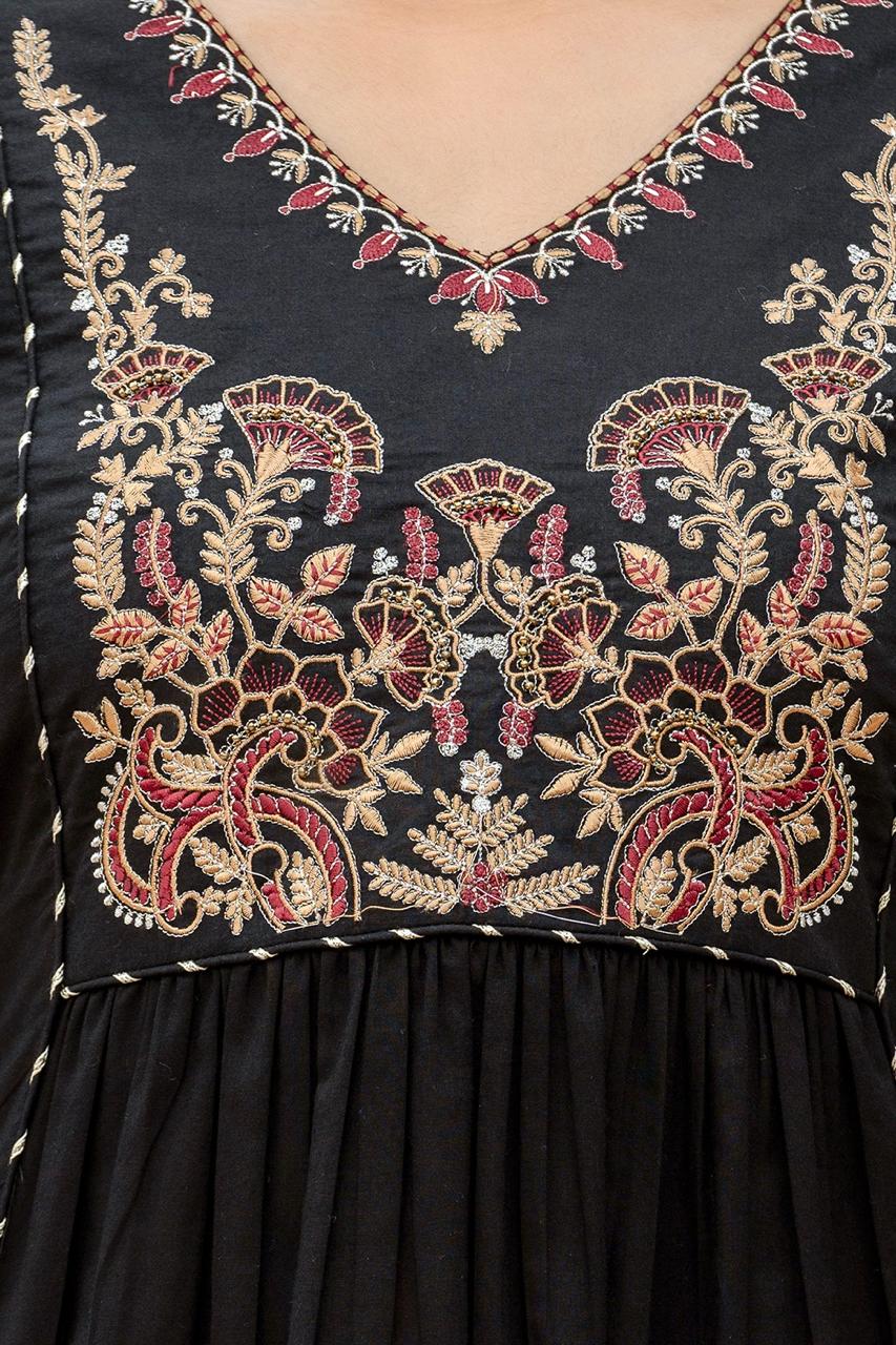Woman Black Cotton Kurti Duptta Set