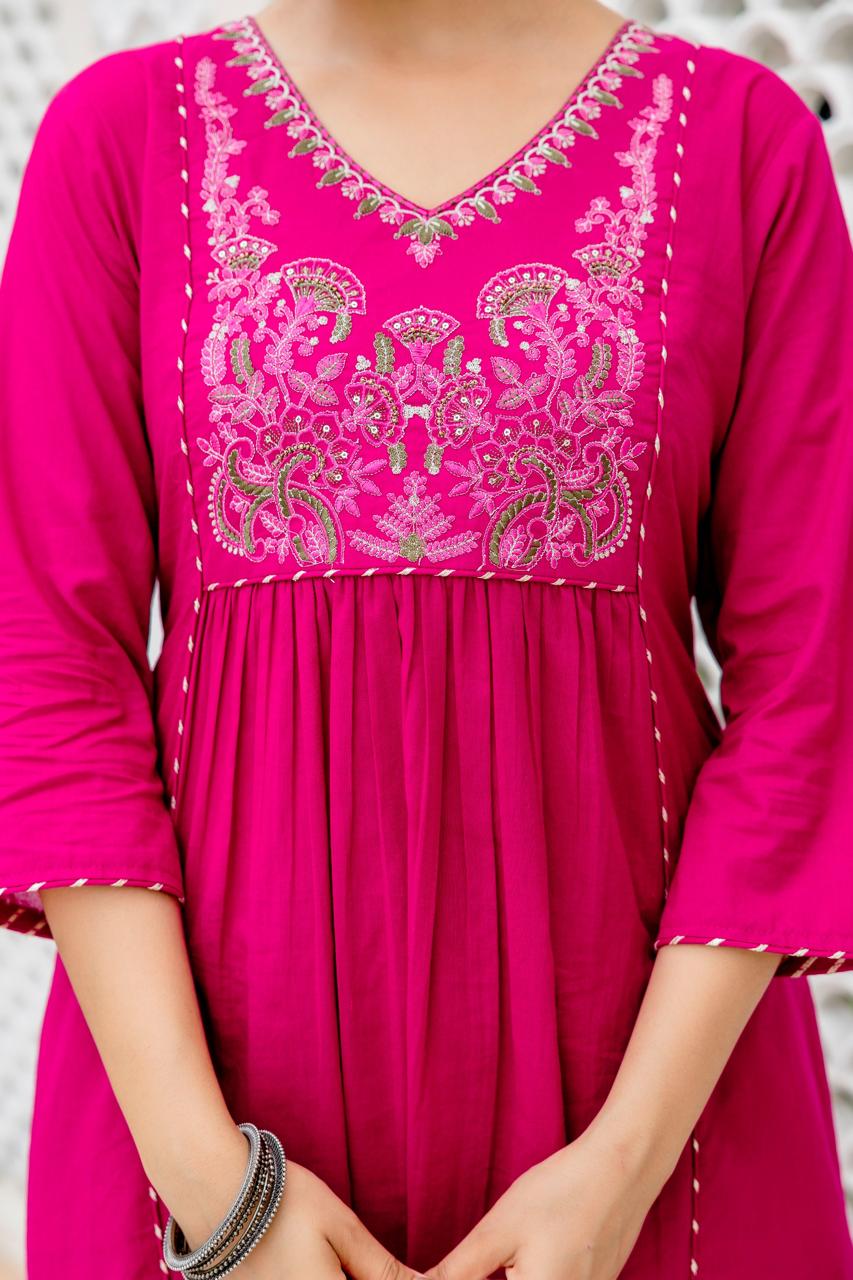 Women Ethnic Motifs Embroidered Empire Thread Work Pure Cotton Kurta with Trousers & With