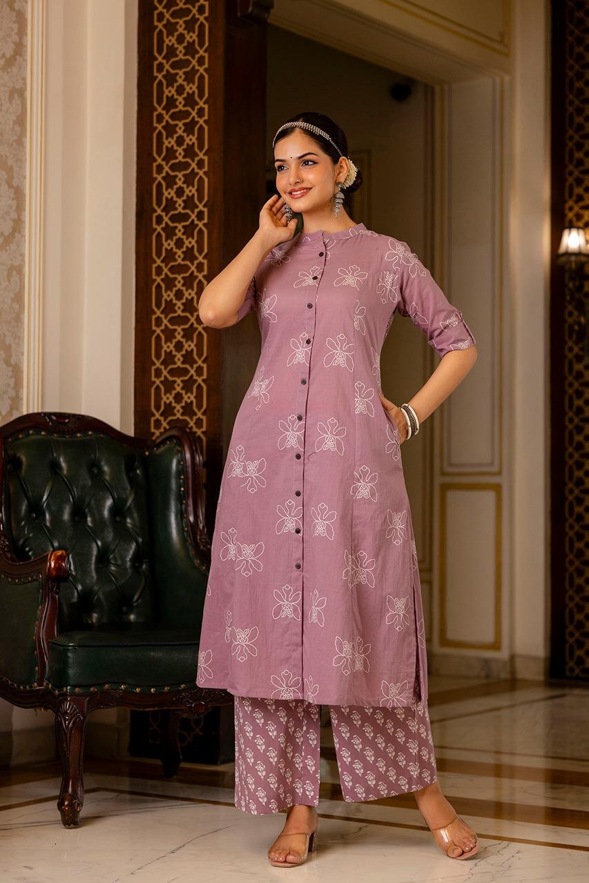 Woman Cotton Co-erd Set In Aline Kurti Pattern With Ankle Length Pant