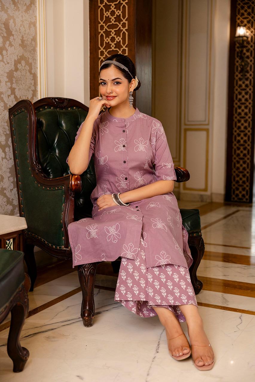 Woman Cotton Co-erd Set In Aline Kurti Pattern With Ankle Length Pant