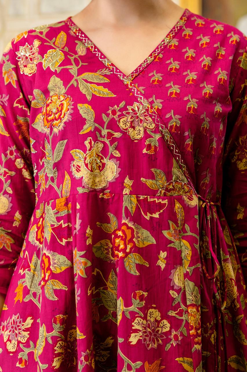 Woman Cotton Kurti Dupatta Set Anarkali Pattern