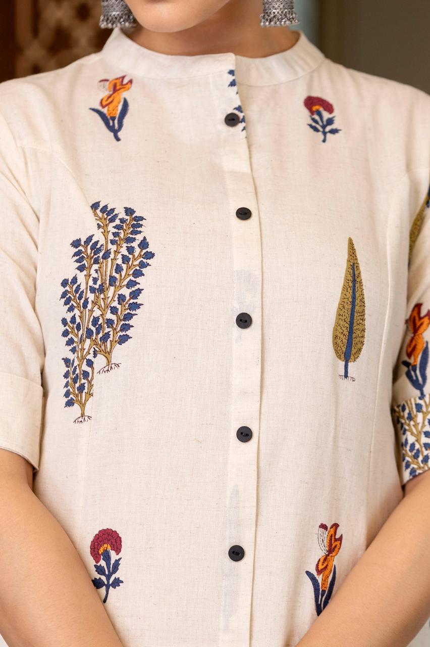 Woman Printed Cotton Co-erd Set In Aline Kurti Pattern With Ankle Length Pant