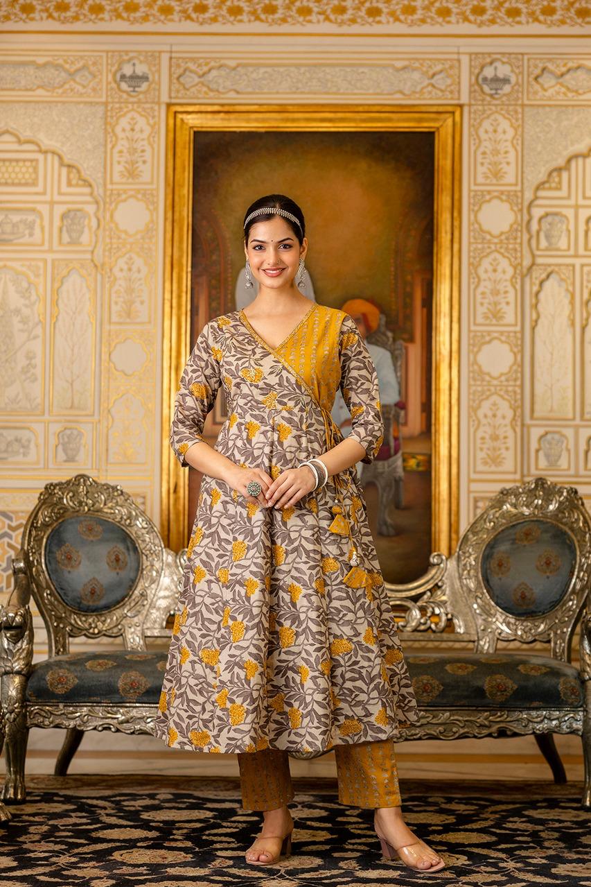 Woman Cotton Kurti Dupatta Set Anarkali Pattern